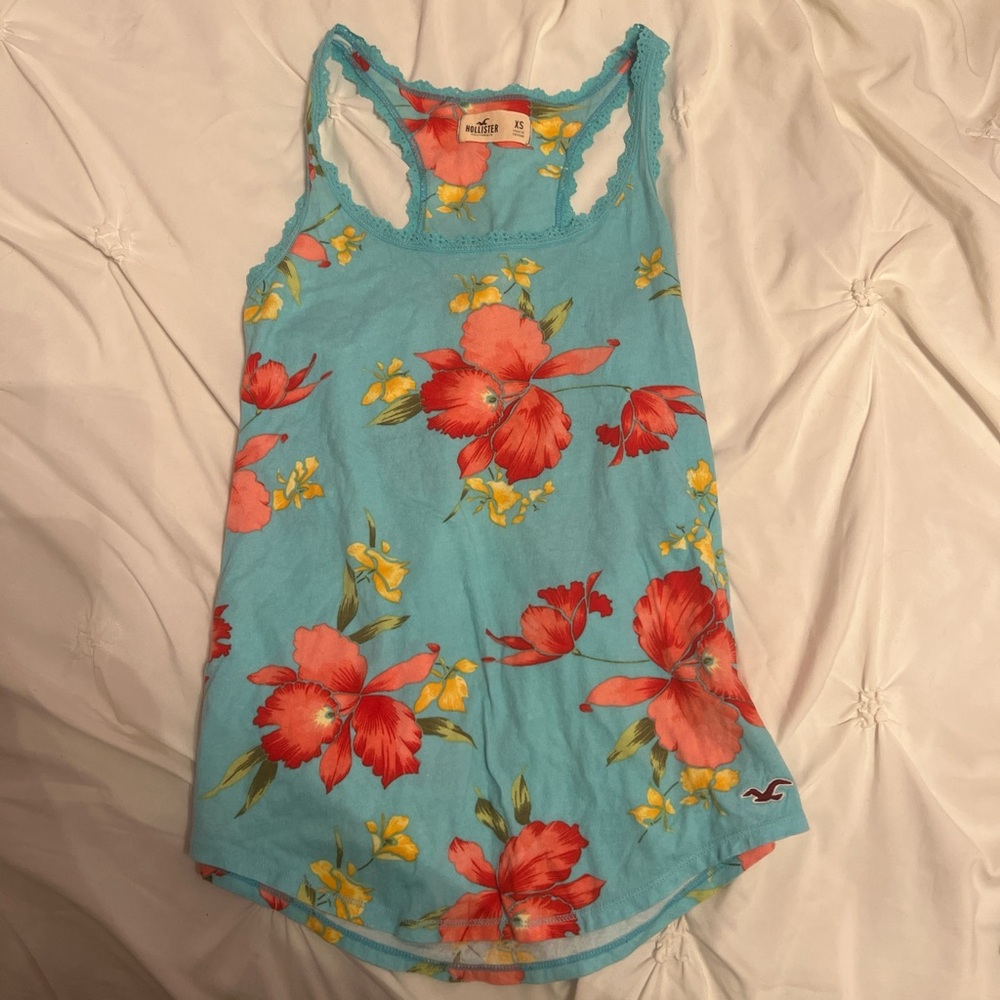 Hollister Aqua Tank with Red and Yellow Floral